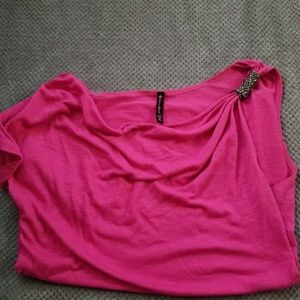 Pink one sleeve rhinestone accented tee